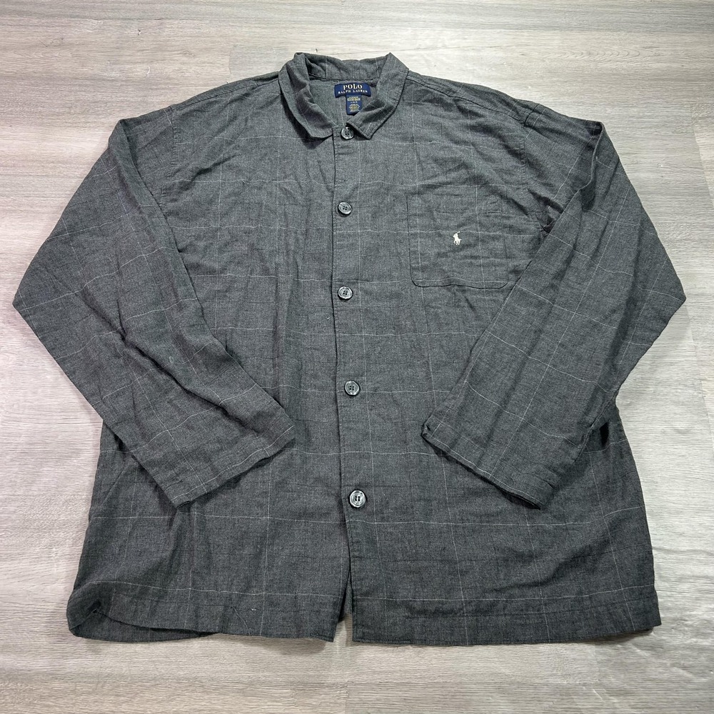 Polo Ralph Lauren Sleepwear Pajama Top Mens‎ Large Gray Check Cotton Lounge